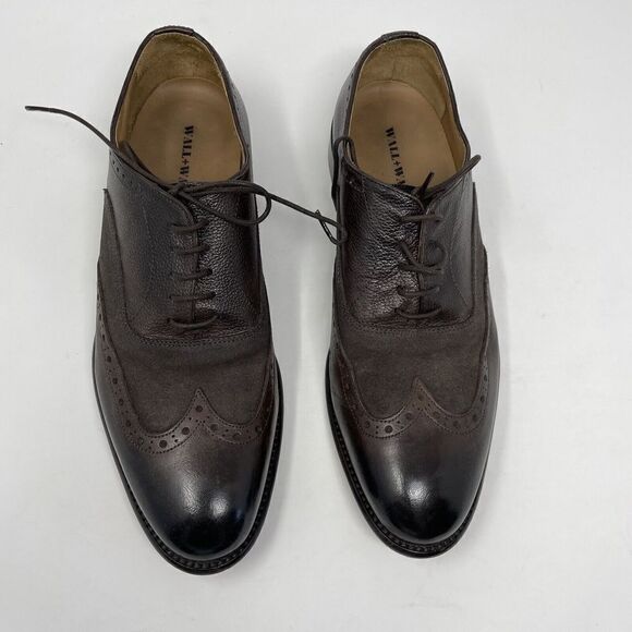 WALL & WATER Shoes Mens 9 Brown Leather Wing-Tip Derby Dress Made In Italy - Picture 4 of 14